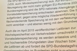 Auszug aus dem Antrag der SPD Bochum-Ehrenfeld gegen die Vorratsdatenspeicherung (für den SPD-Parteikonvent)