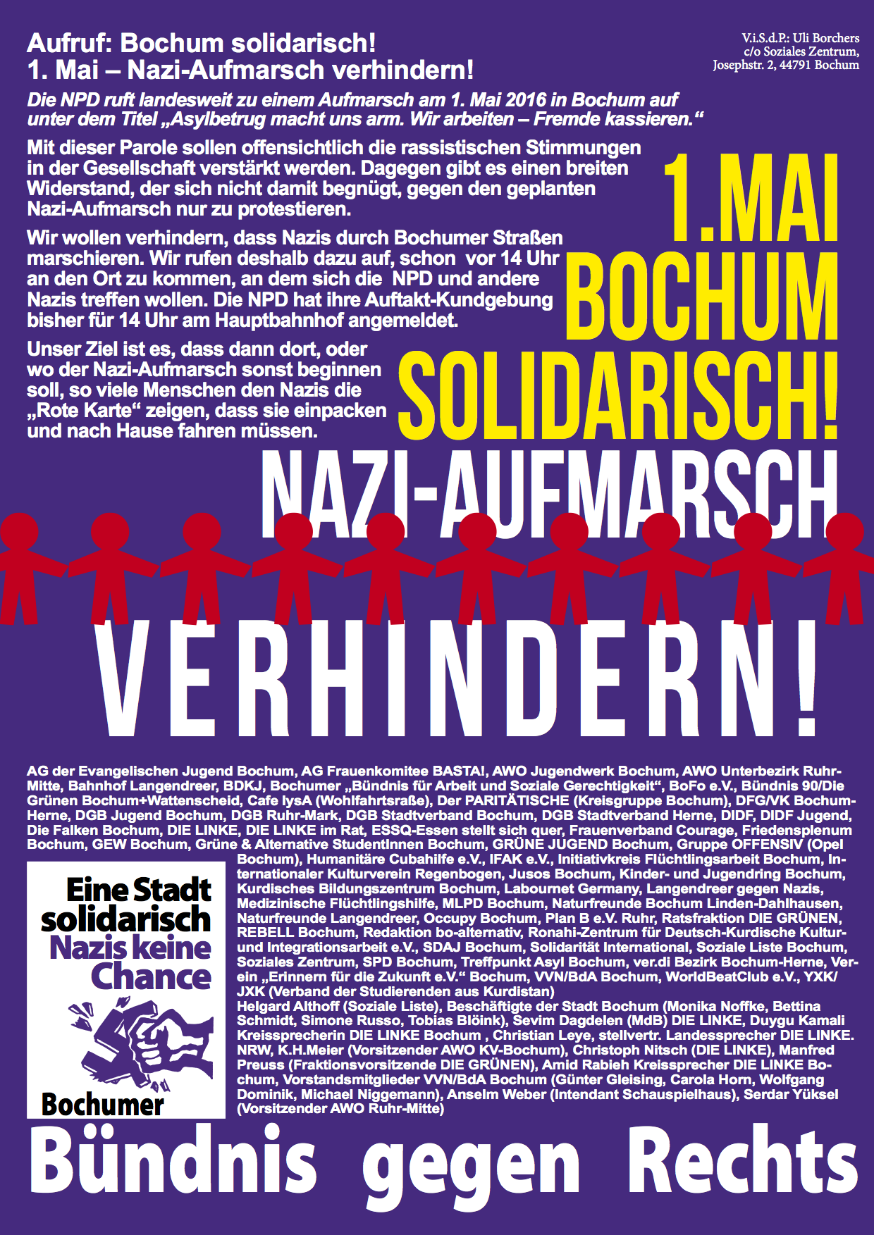 Aufruf: Bochum solidarisch! 1. Mai 2016 - Nazi-Aufmarsch verhindern!