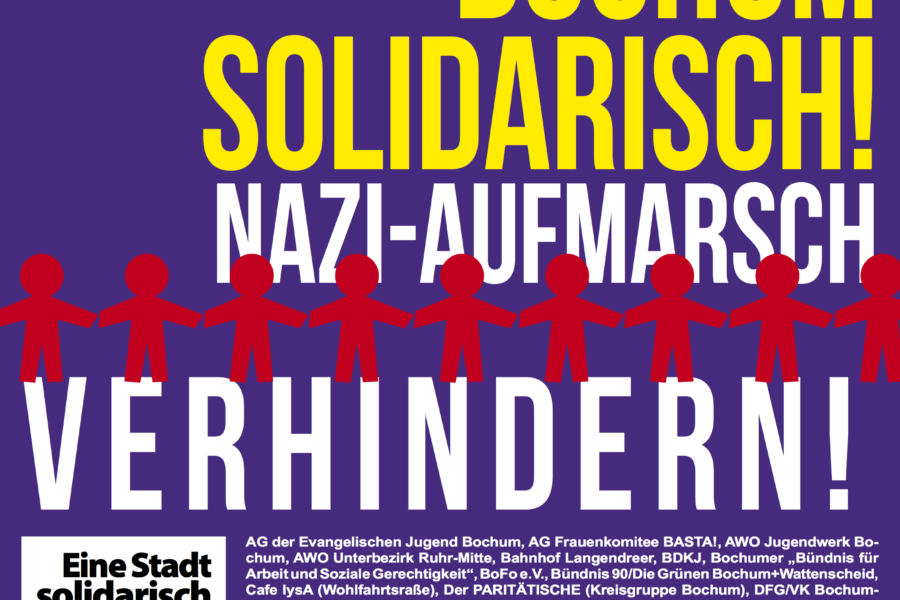 Plakat: 1. Mai (2016) Bochum solidarisch! Nazi-Aufmarsch verhindern!