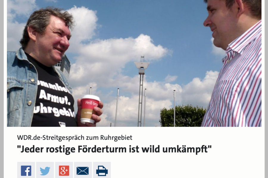 WDR.de-Streitgespräch zum Ruhrgebiet: "Jeder rostige Förderturm ist wild umkämpft" mit Wolfgang Wendland und Jens Matheuszik (Screenshot: WDR.de)