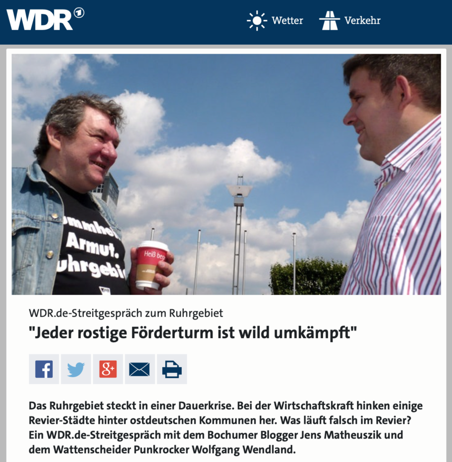 WDR.de-Streitgespräch zum Ruhrgebiet: "Jeder rostige Förderturm ist wild umkämpft" mit Wolfgang Wendland und Jens Matheuszik (Screenshot: WDR.de)