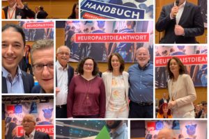 Collage zur Europadelegiertenkonferenz (09.12.2018) in Berlin u.a. mit dem Europaabgeordneten Tiemo Wölken (aus Niedersachsen), dem SPD-Generalsekretär Lars Klingbeil, dem Bochumer SPD-Kandidaten zur Europawahl Oliver Basu Mallick, dem deutschen Spitzenkandidaten Udo Bullmann, der SPD-Vorsitzenden Andrea Nahles, der deutschen Spitzenkandidatin Katarina Barley und dem europäischen Spitzenkandidaten Frans Timmermans.#EuropaIstDieAntwort