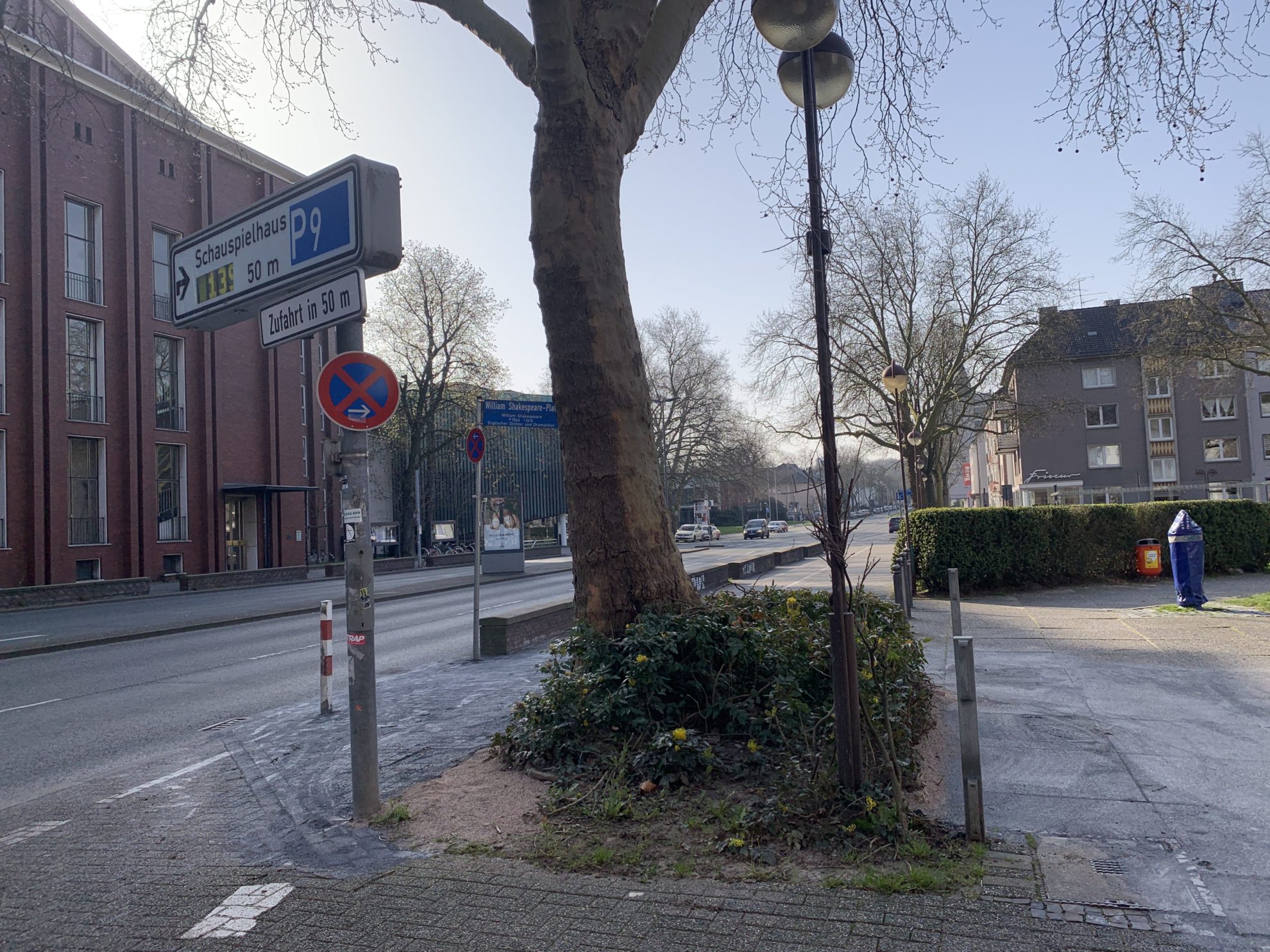 Sanierter Gehweg an der Baumscheiben - an der Königsallee (am William-Shakespeare-Platz)