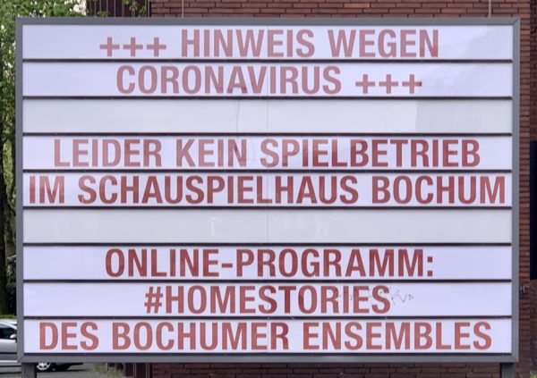 Hinweis wegen Coronavirus: Leider kein Spielbetrieb im Schauspielhaus Bochum