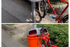 Mülleimer an der Ehrenfeldstraße: vorher (fehlt) und nachher (wieder da!) - #MängelmelderSafariBO