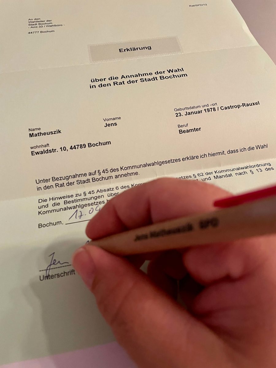 Unterschrift unter der Annahmeerklärung