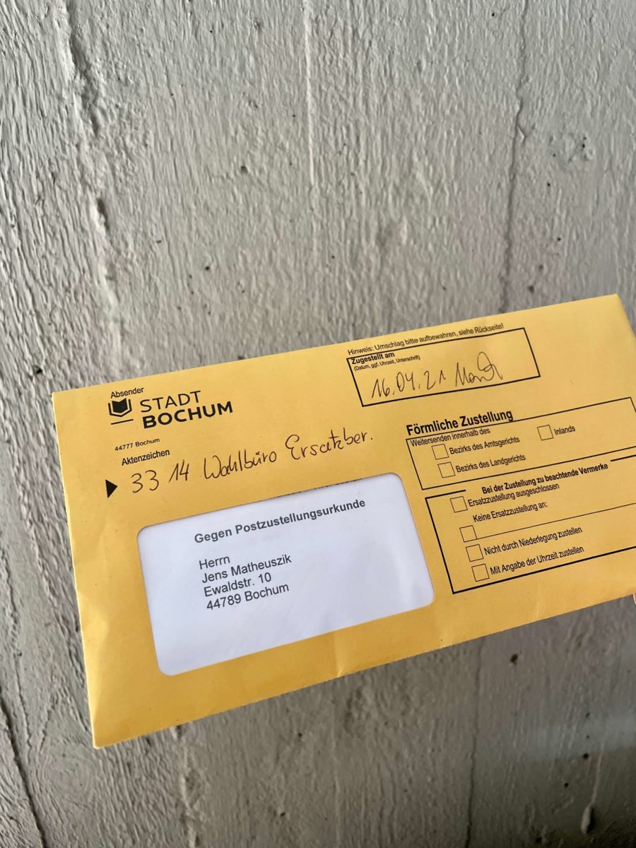 Schreiben des Wahlbüros - mit Postzustellungsurkunde versandt