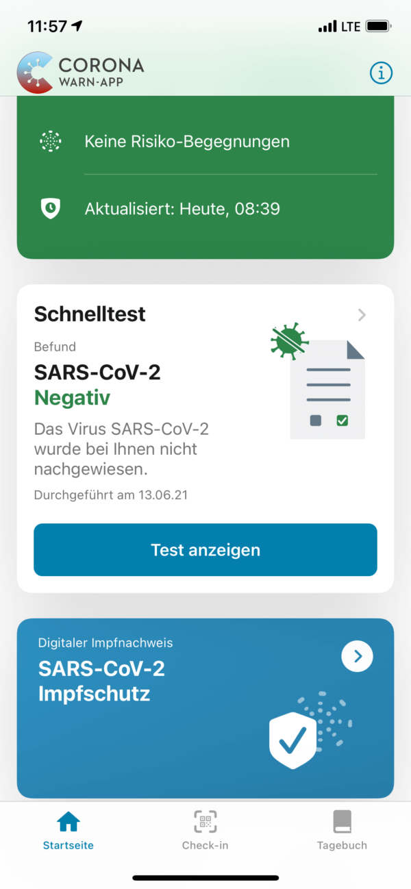 Corona-Warn-App: mit negativem Test und dem Impfschutznachweis