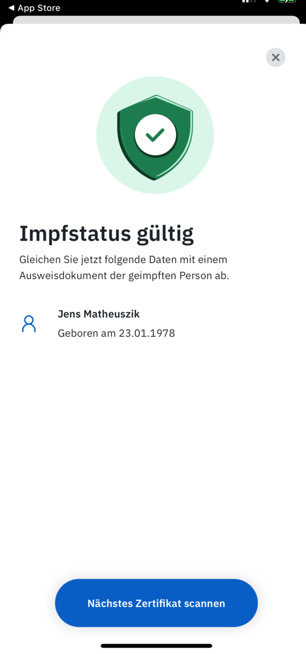 CovPassCheckApp (6): Impfstatus gültig