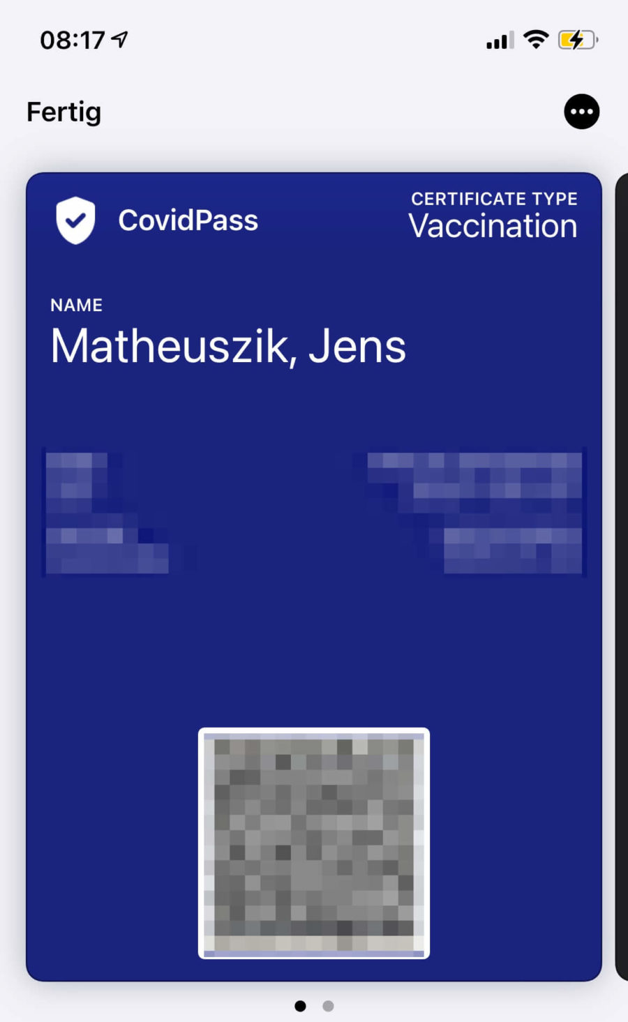 CovidPass Impfnachweis in der Apple Wallet (Impfung 2 von 2)