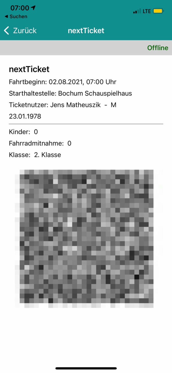 nextTicket: das eigentliche digitale Ticket mit QR-Code (App Bild 4)