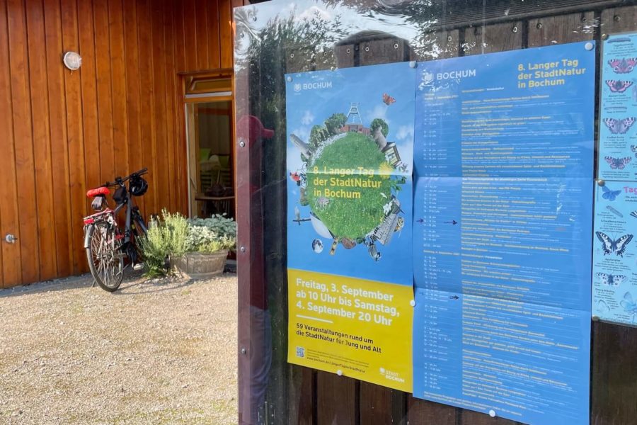 8. Langer Tag der Stadtnatur Bochum: Plakat dazu im KGV Kraut und Rüben in Hordel