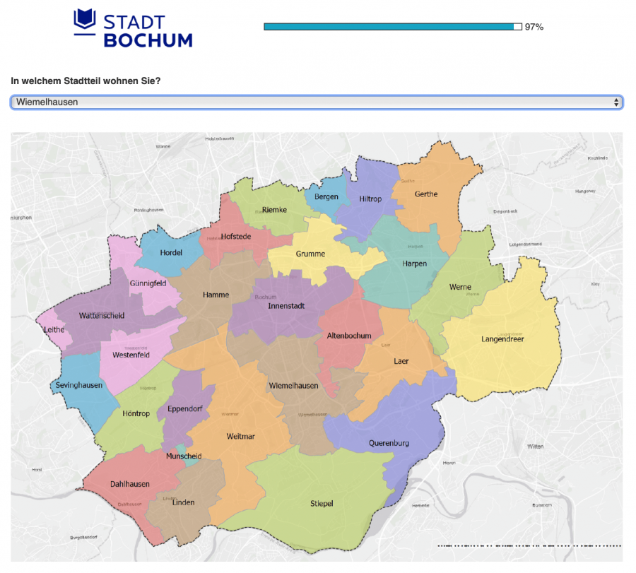 Screenshot: bochum.de/radverkehrskonzept - Stadtteilkarte
