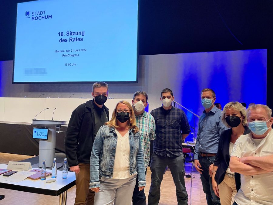 16. Sitzung des Rates der Stadt Bochum: Christian Kalisch, Sonja Gräf, Jens Matheuszik, Florian Gentek, Tim Radzanowski, Martina Schnell, Stephan Kosel (von der SPD im Rat)