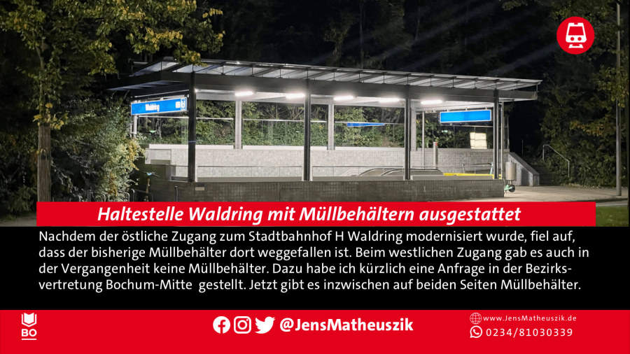H Waldring an der Universitätsstraße: mit Müllbehältern ausgestattet