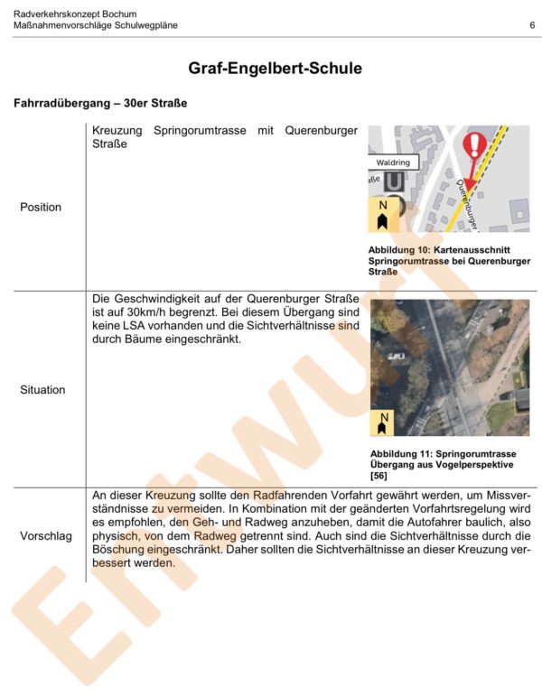 Radverkehrsplan 2023 (hier: Schulwegplan Graf-Engelbert-Schule, Maßnahmenvorschlag)